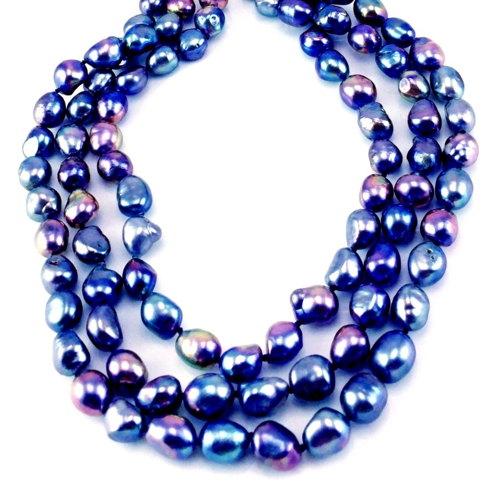 GRAY GREY PEACOCK PEARL KNOTTED NECKLACE VERY LONG KNOTTED